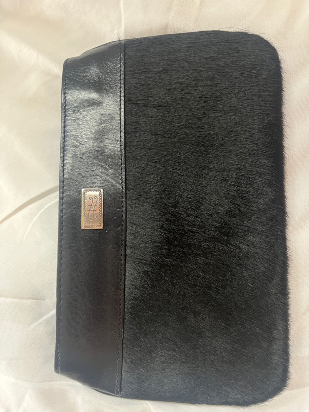 Black Hair-On Hide Leather Clutch / Genuine Leather – Textured Panel